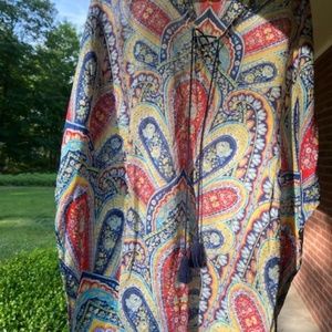 J.McLaughlin festive casual cotton tunic (caftan style) fun& colorful. Size XS/S